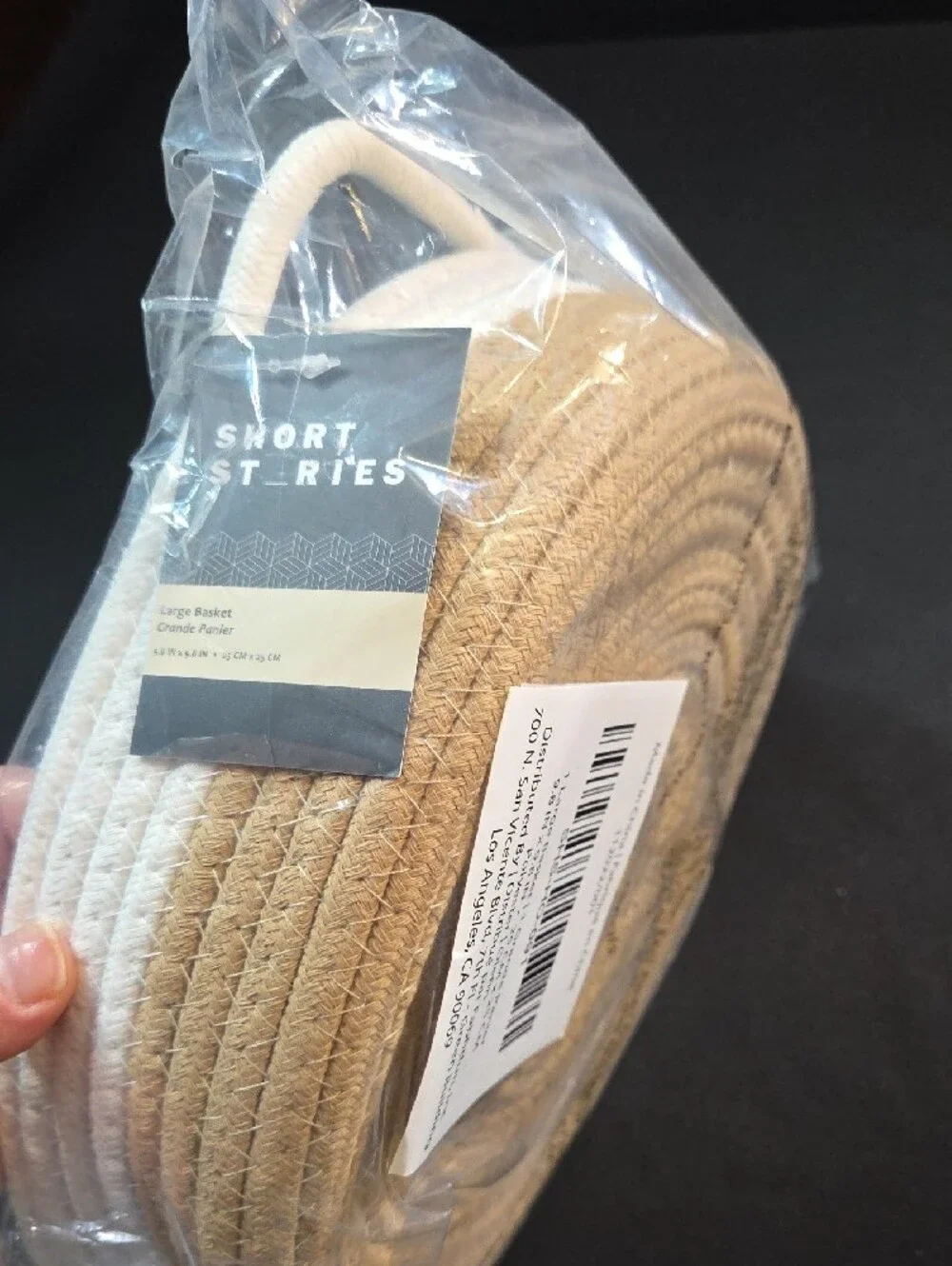 Short Stories Woven Rope Storage Basket in Natural Tan & White